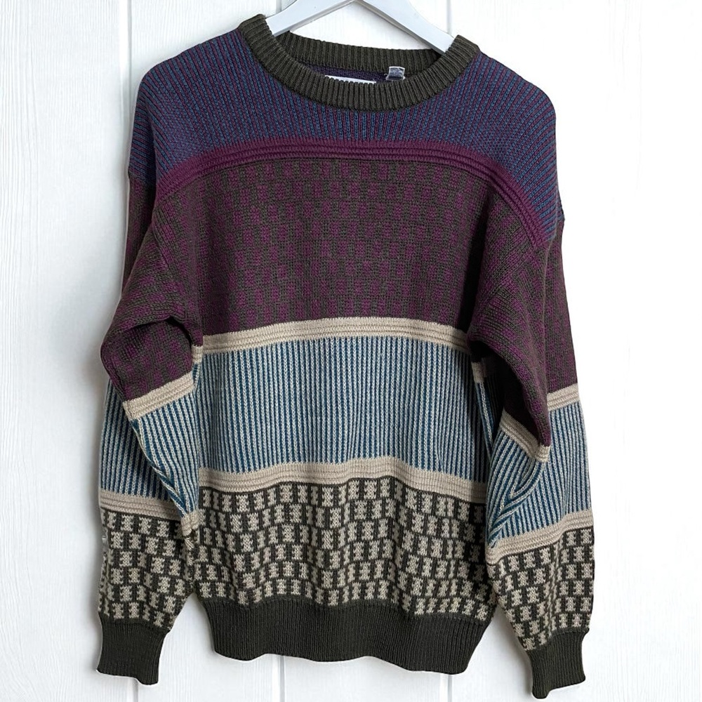 Saturdays Vintage Men’s‎ Multi Color Crew Neck Crochet Sweater Size Small